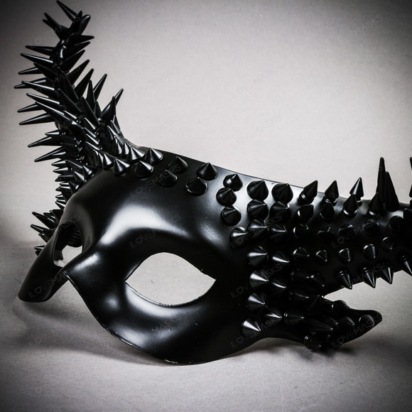 Krampus Black Steampunk Spikes Horn Devil Mask - Black - Picture 7 of 10